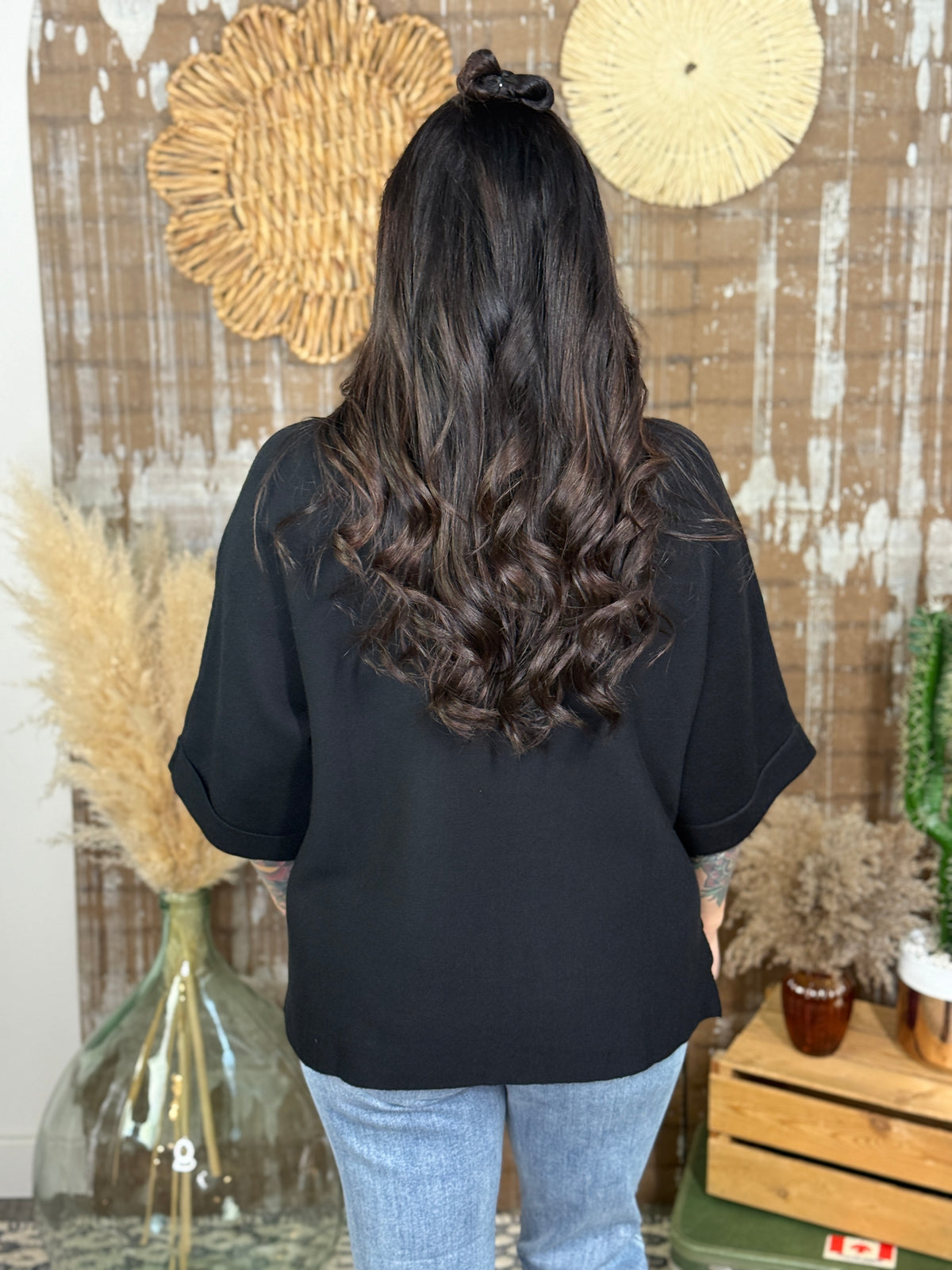 Black Mochneck 3/4 Sleeve Sweater (Small - 2X)
