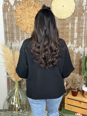 Black Mochneck 3/4 Sleeve Sweater (Small - 2X)