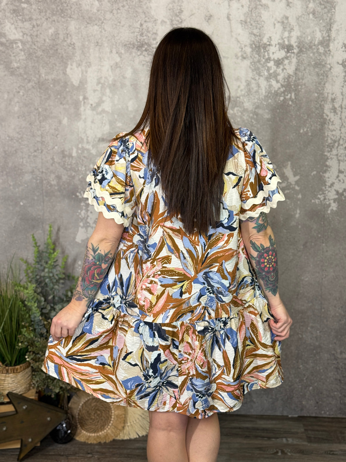 Rick Rack Floral Dress (Small - 3X)