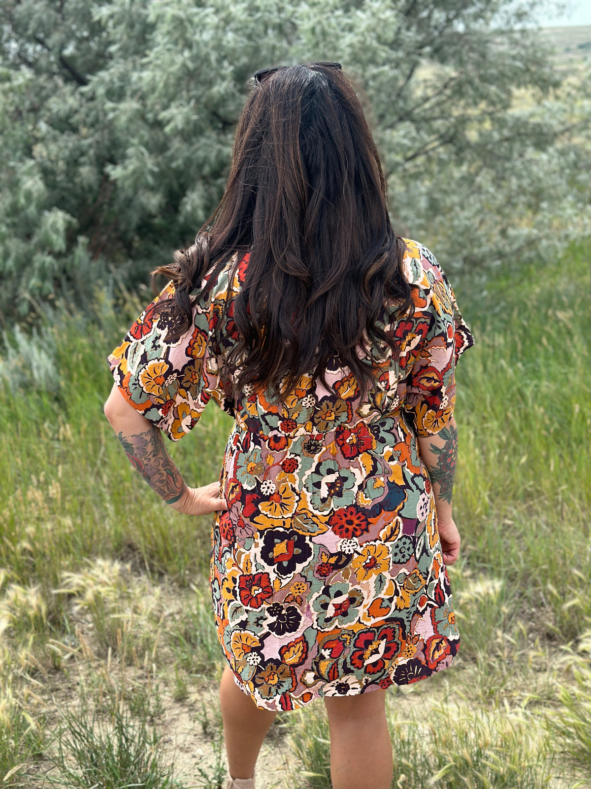 Dolman Style Fall Floral Dress (Small - 3X)