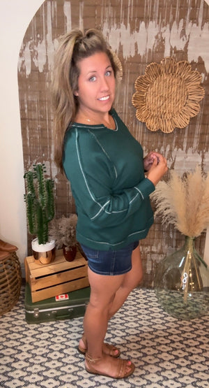 The Wanda Soft Waffle Top -  (Small - 3X) - Hunter Green