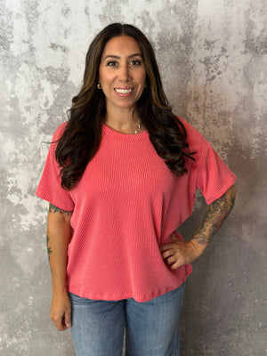 Shift Soft Ribbed Top - Coral