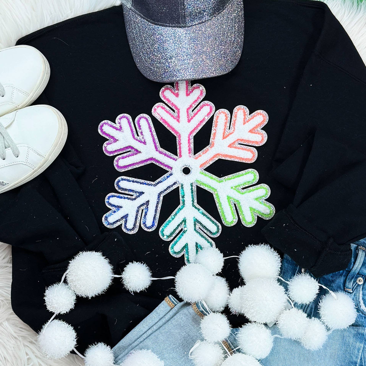 Mutli-Colored Chenille/Sequin Snowflake Crewneck