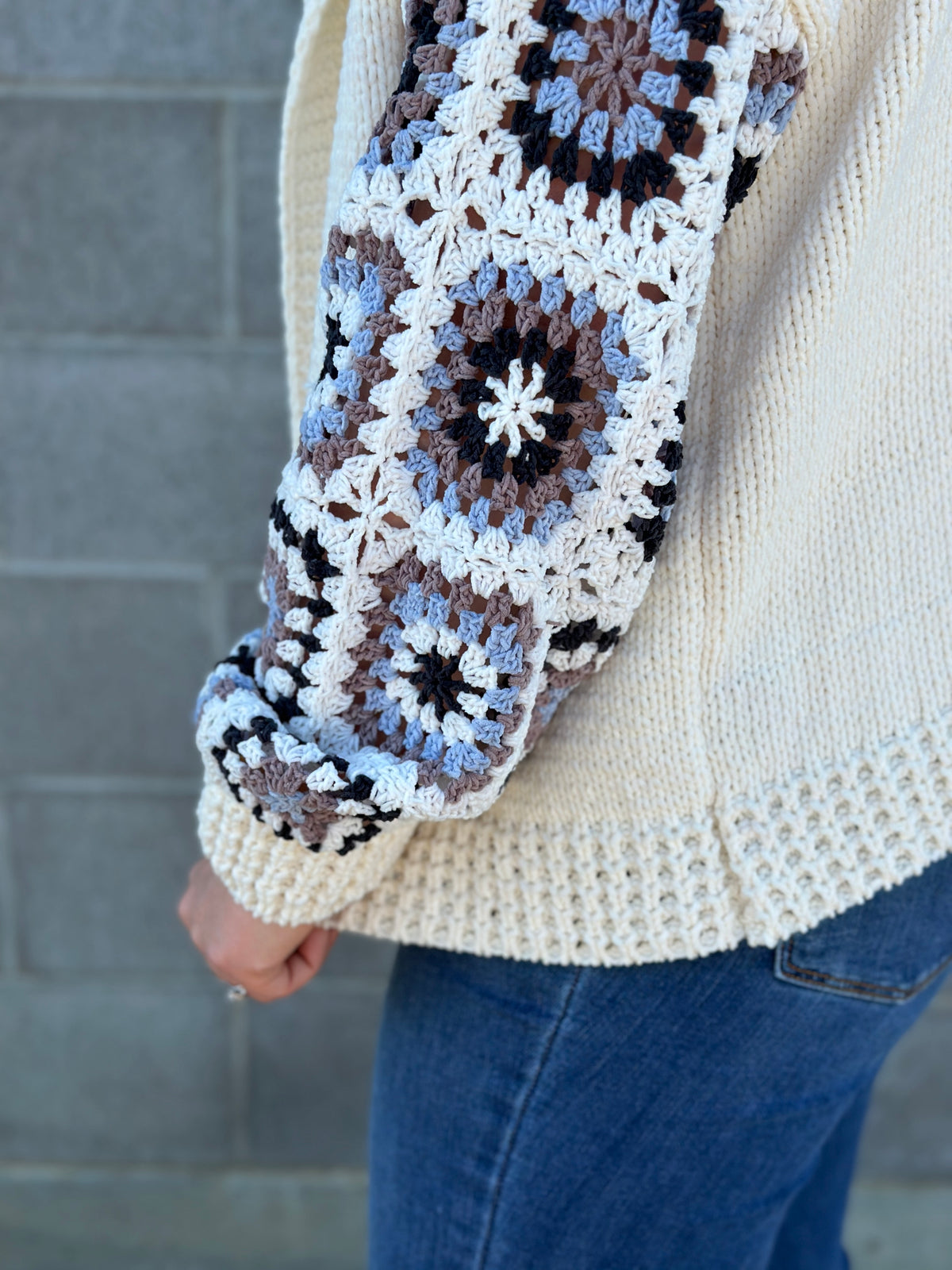 Lux Knit Granny Square Sleeve Hooded Cardigan (RESTOCK) - FINAL SALE