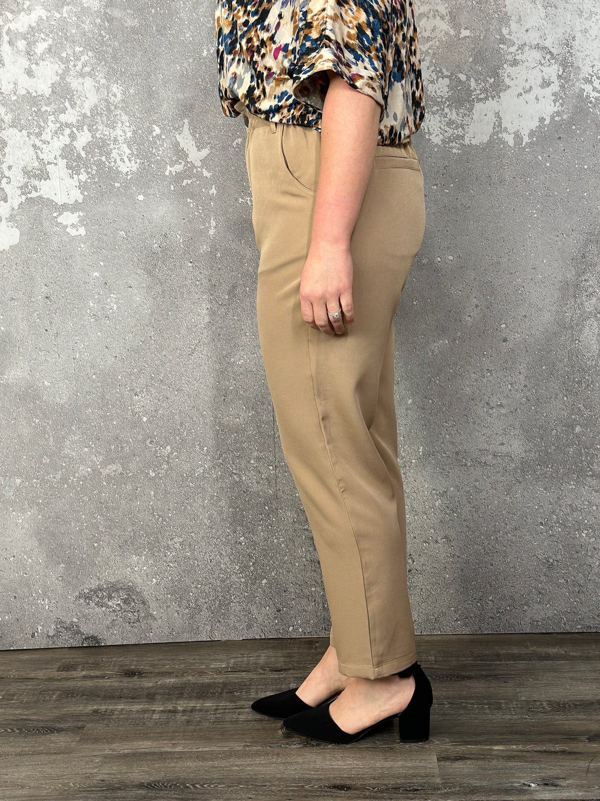 Paperbag Elastic Waist Tapered Dress Pant - Tan  (Small - 3X) - FINAL SALE