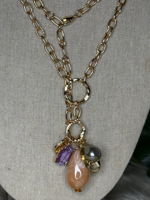 Long Peach Pearl Necklace