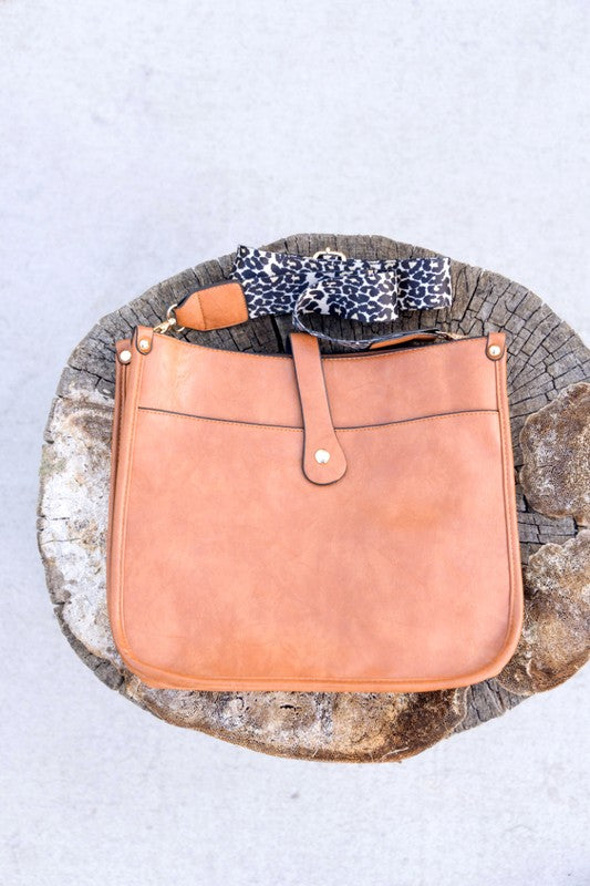 Leopard Strap Crossbody Bag - Cognac