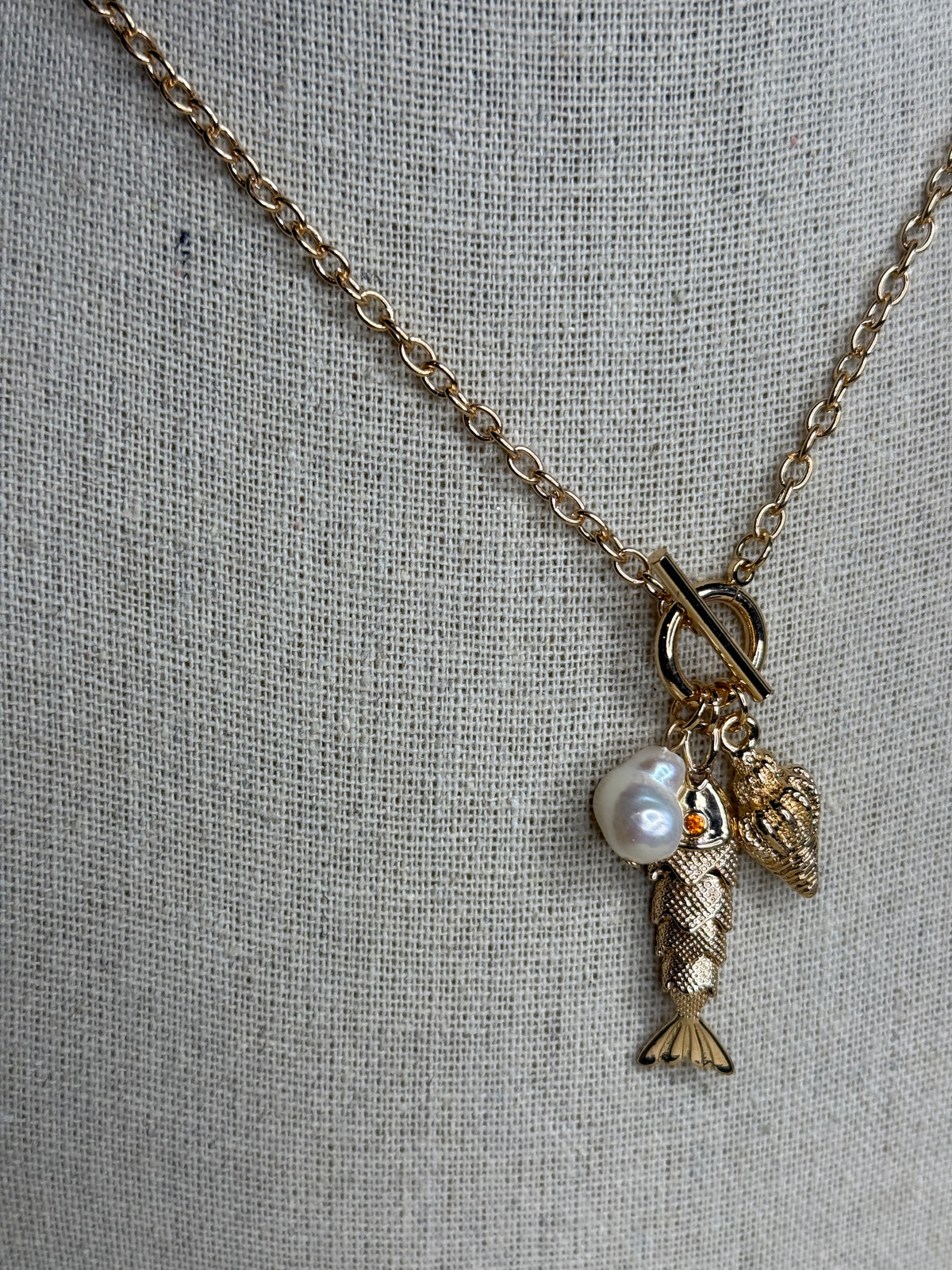 Pearl.Fish.Shell Necklace - Gold Restock