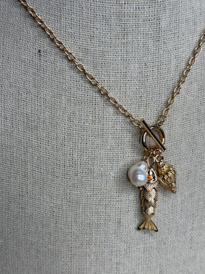 Pearl.Fish.Shell Necklace - Gold Restock