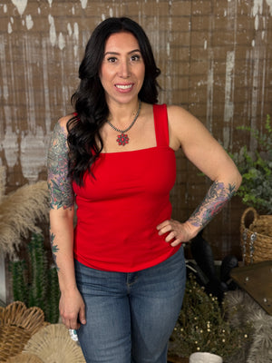 Square Neckline Tank - Red
