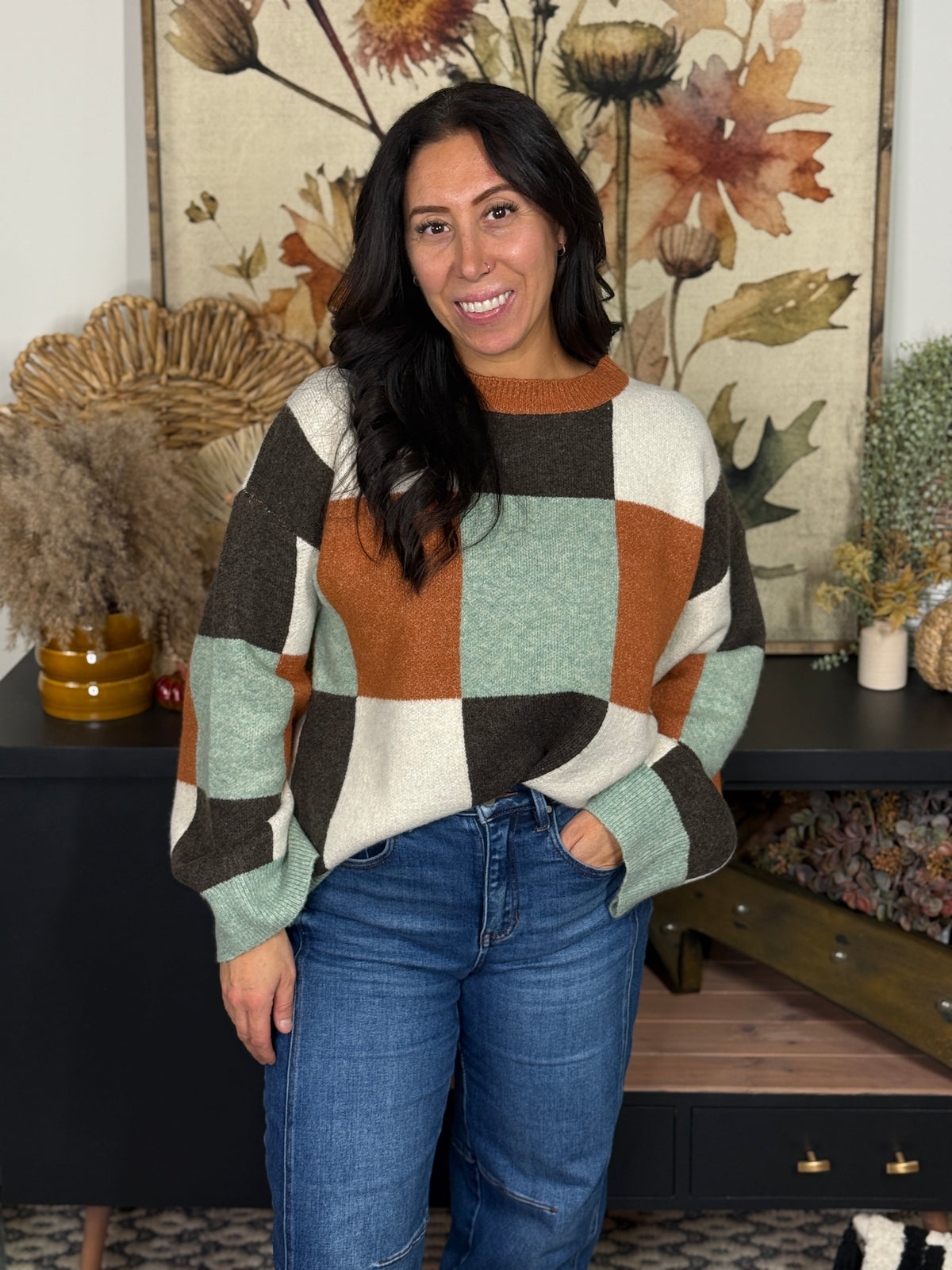 Mint/Camel/Brown Checked Sweater