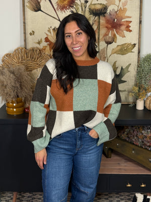 Mint/Camel/Brown Checked Sweater