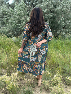 Teal 3/4 Sleeve Collared Dress (Small - 2X)