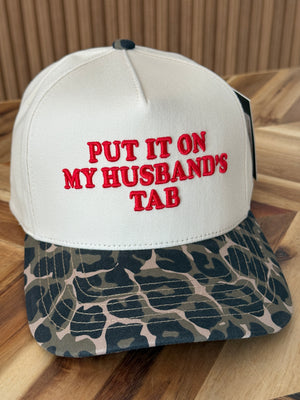 Embroidered Camo Put It On My Husbands Tab Snap Back Hat
