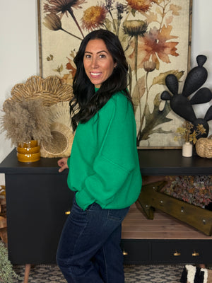 The Side Slit Oversized Sweater - Kelly Green