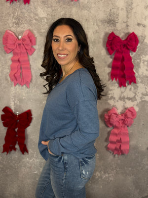 Waffle Long Sleeve Basic  (Small - 3X) - Navy