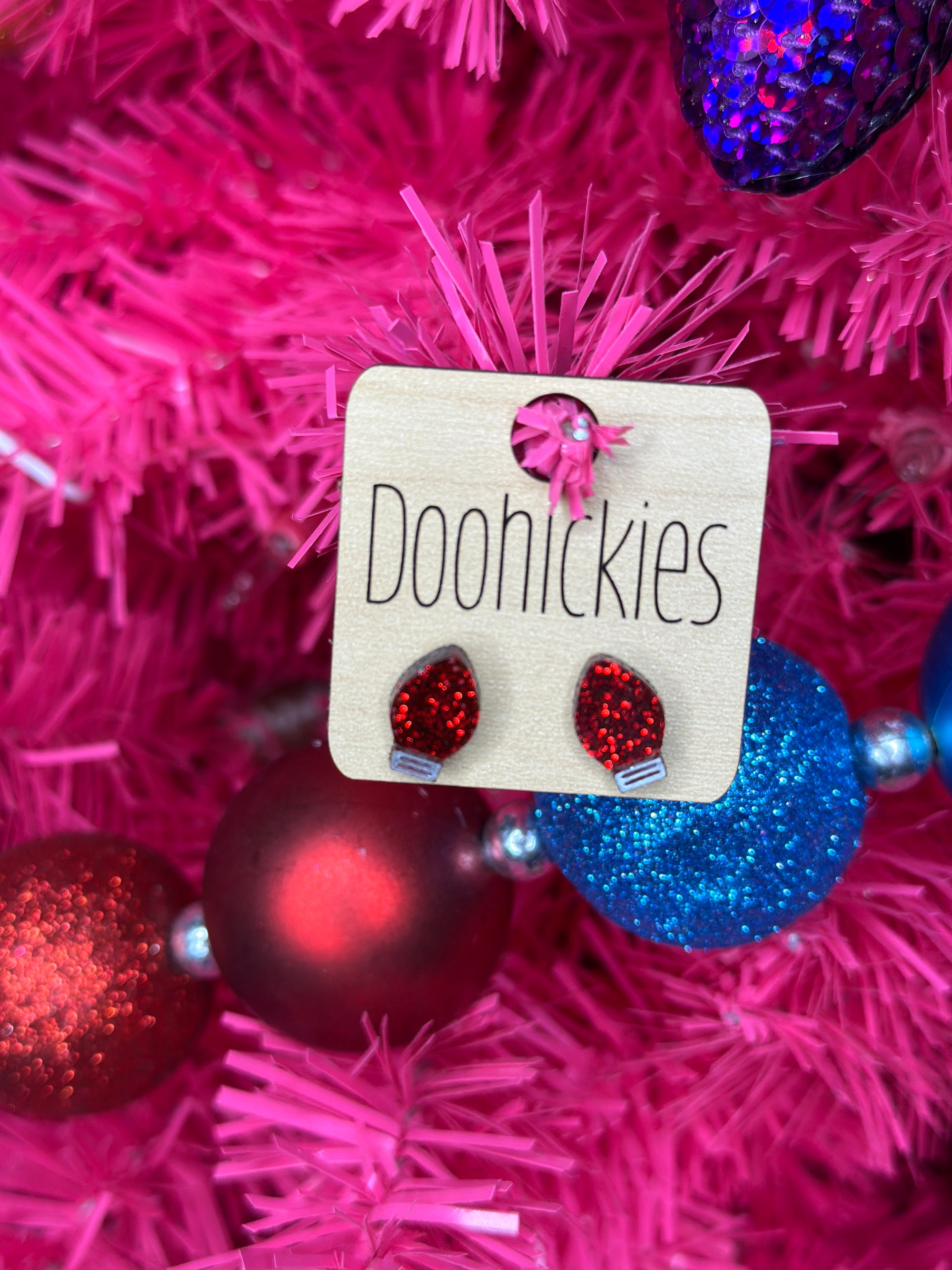 Red Resin Christmas Light Earring