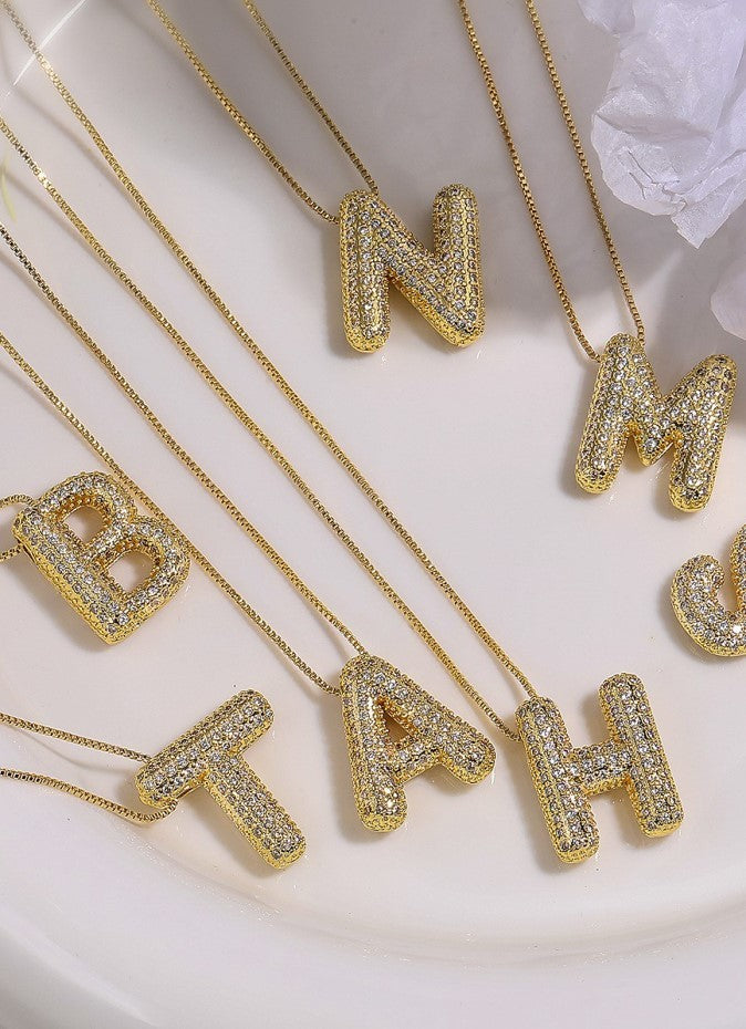Personalized Jewelry Jeweled Letter Necklace Rhinestone Bubble