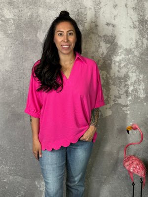 Scalloped Bottom Short Sleeve Airflow Top