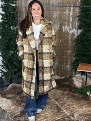 Long Mocha Plaid Shacket