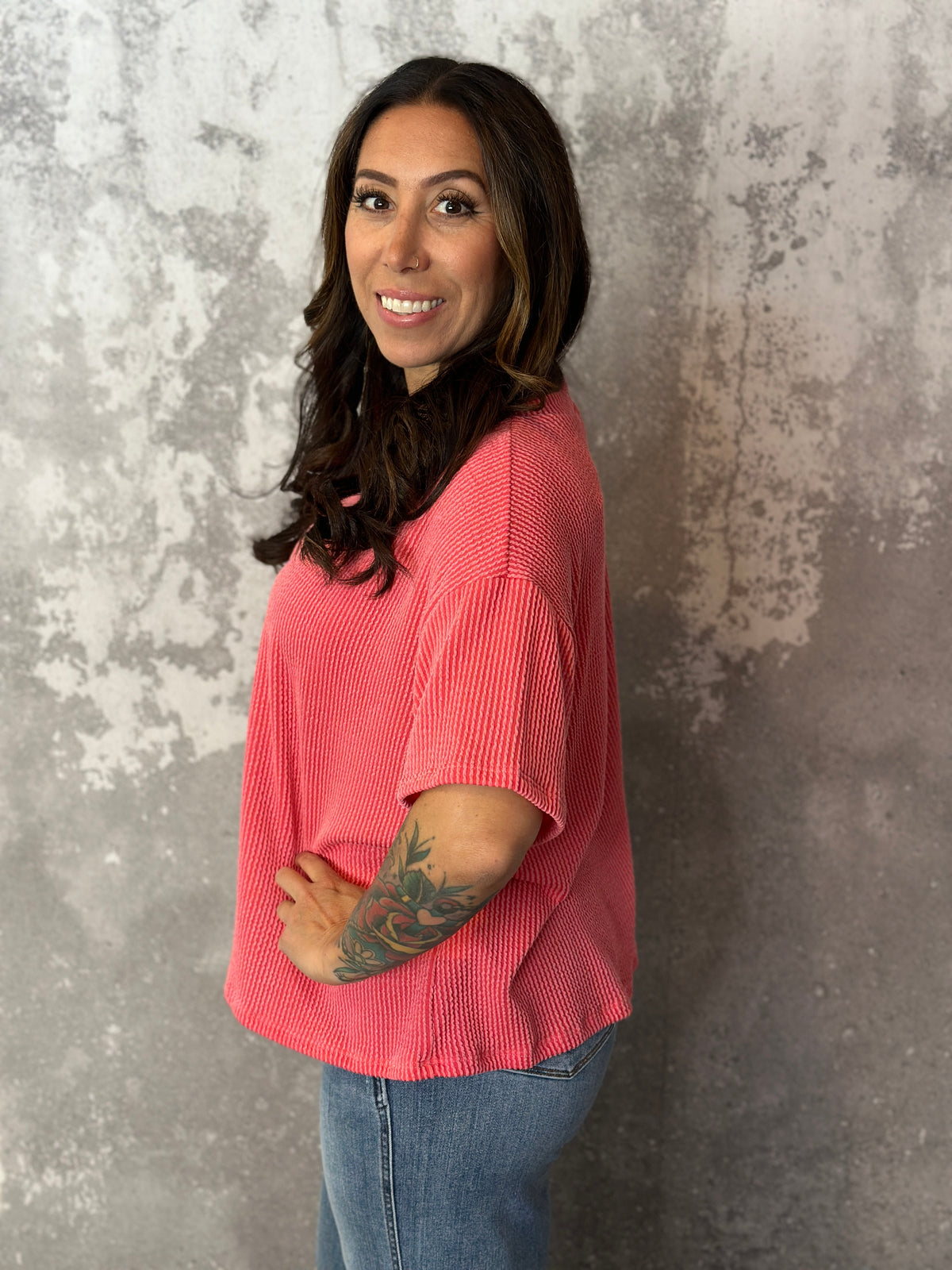 Shift Soft Ribbed Top - Coral