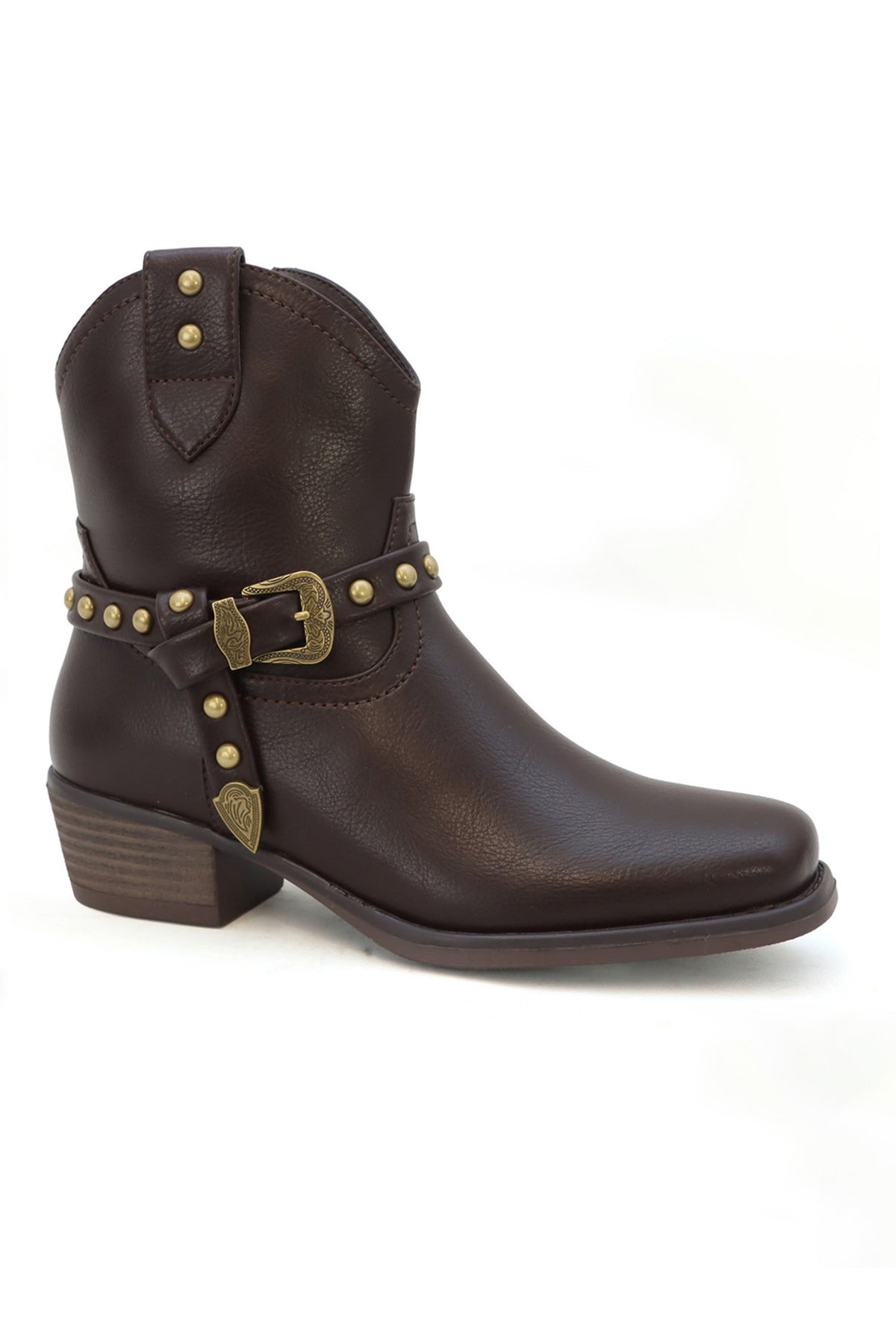 Brown Western Buckle Bootie