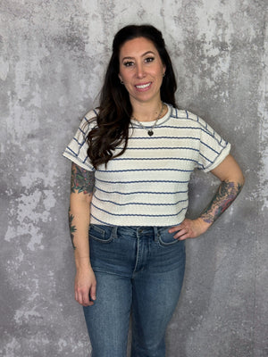 Blue Stripe Textured Tee