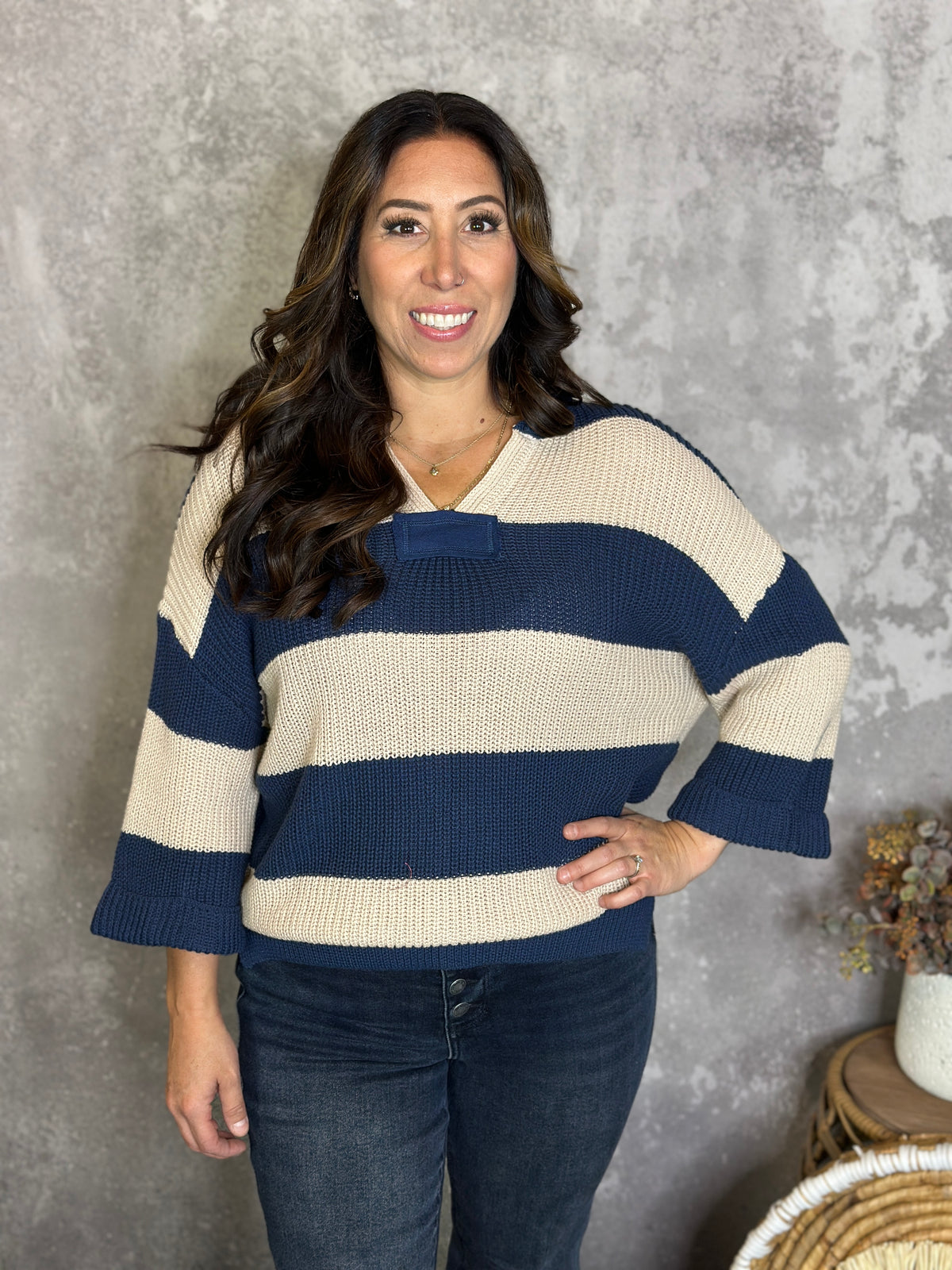Stripe Sutton Sweater - Blue (Small - 2X)