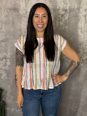 Smocked Multi Stripe Top
