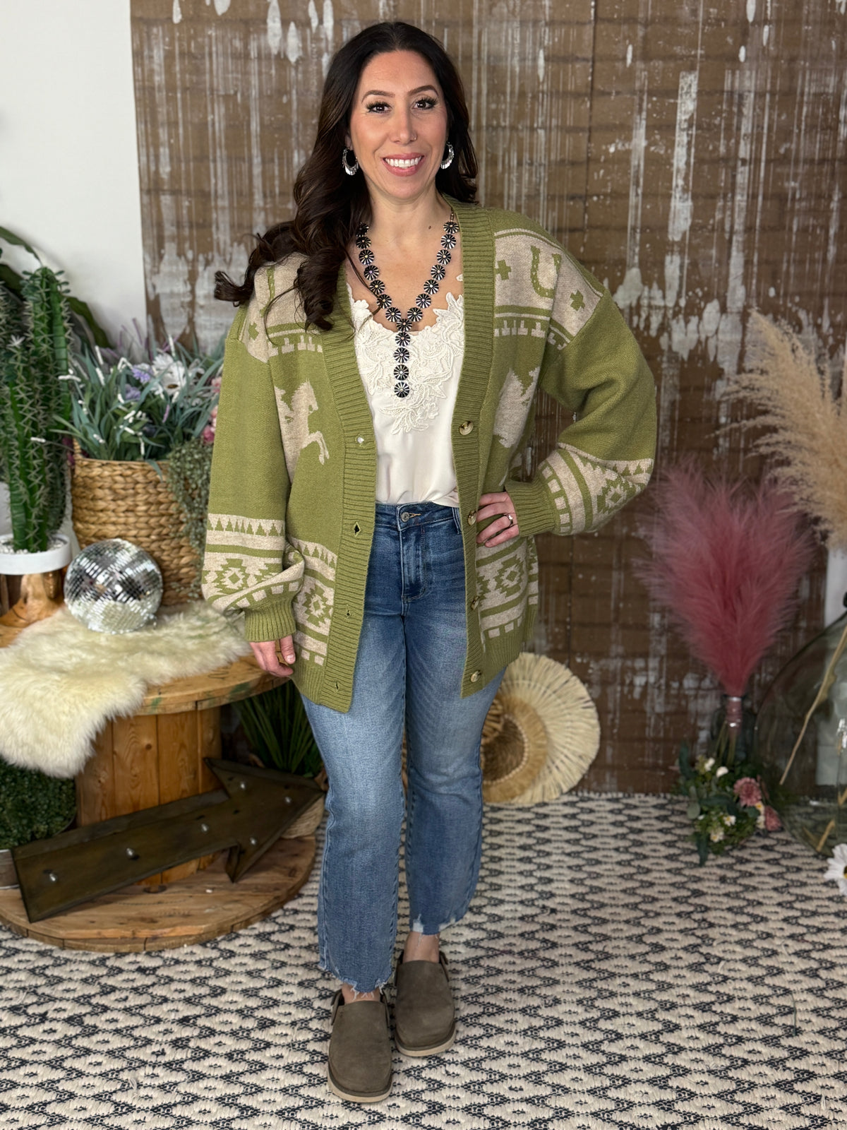 The Josie Button Up Western Cardigan - Sage