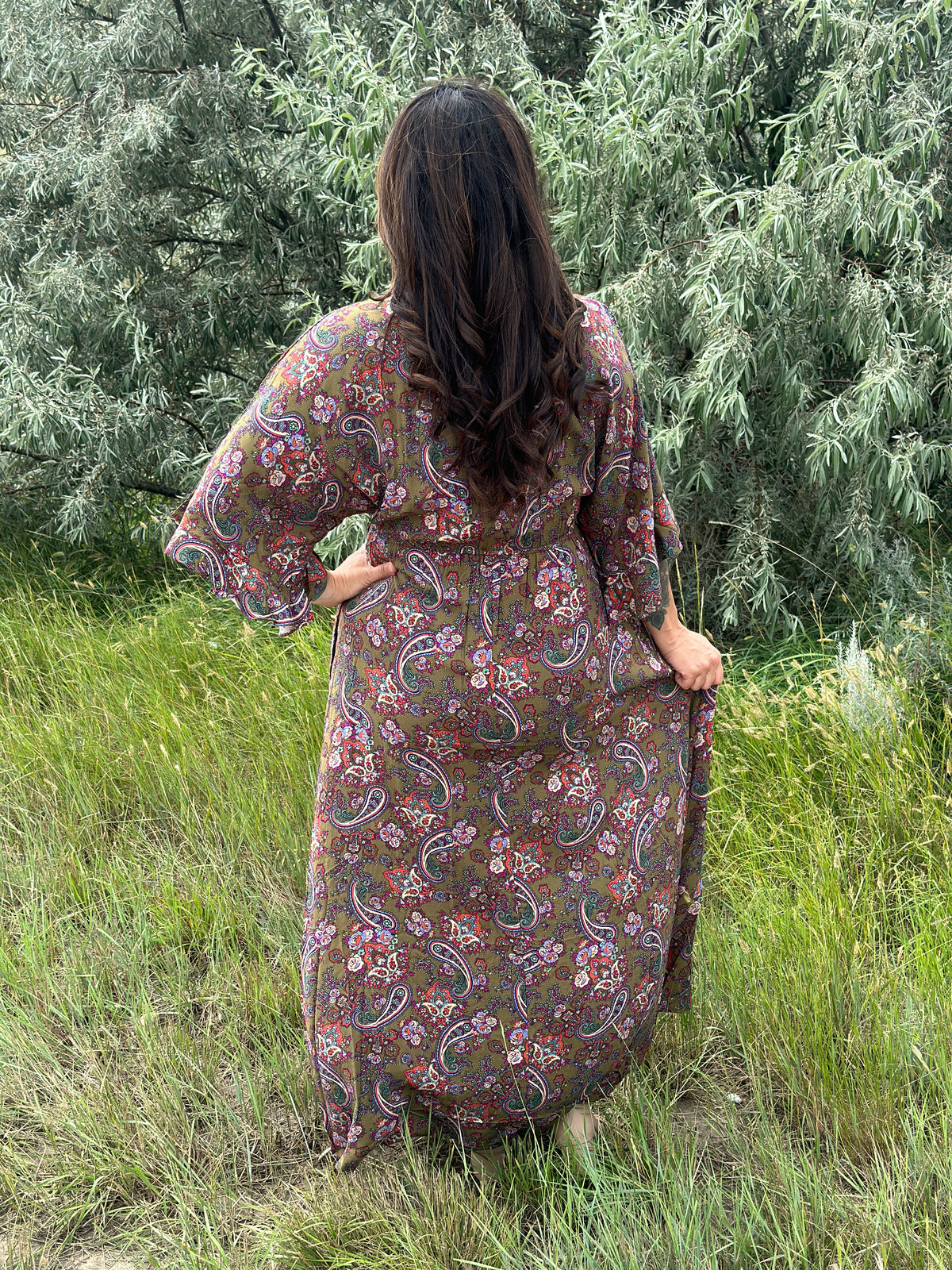 Dark Olive Kimono Sleeve Maxi Dress