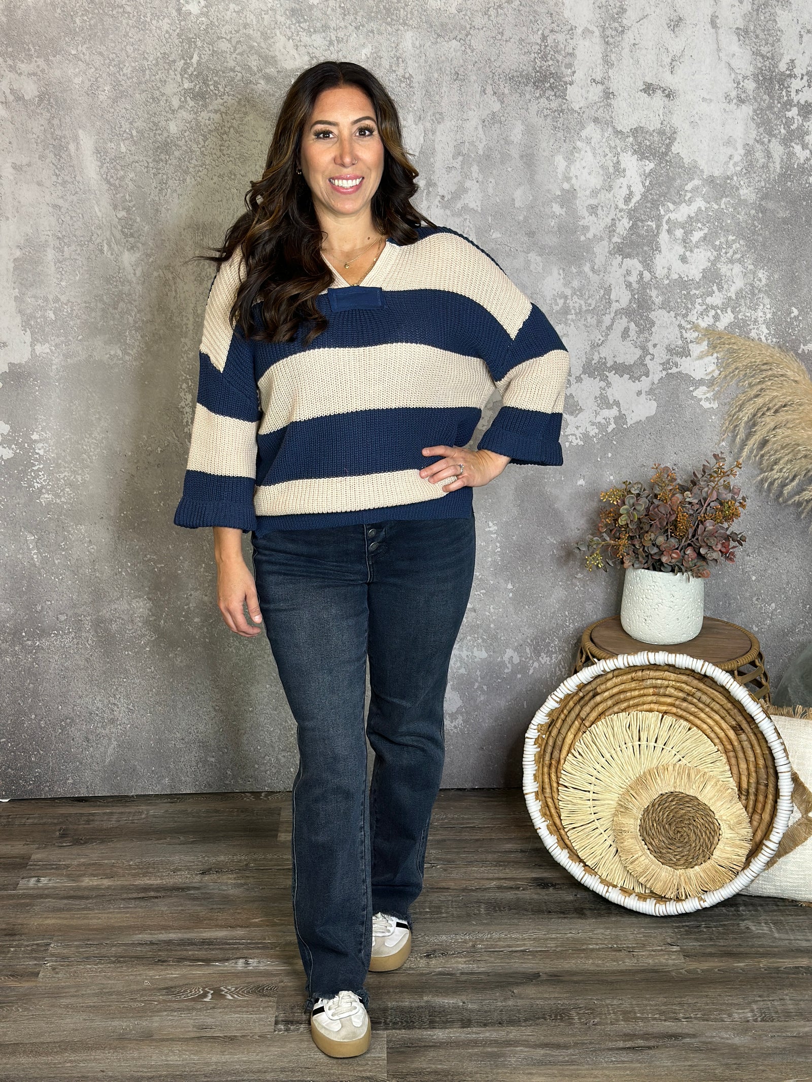 Stripe Sutton Sweater - Blue (Small - 2X)