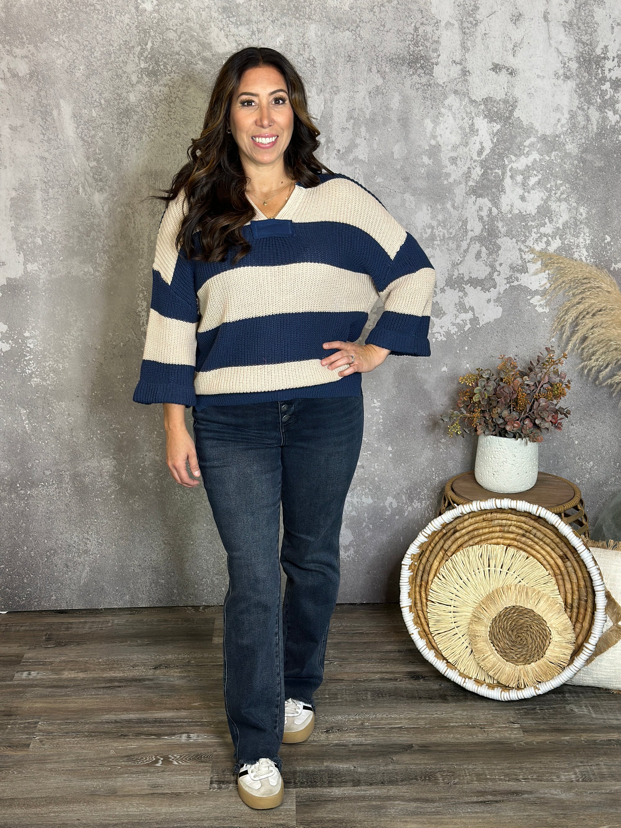 Stripe Sutton Sweater - Blue (Small - 2X)