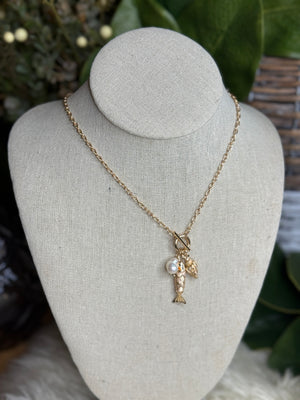 Pearl.Fish.Shell Necklace - Gold Restock