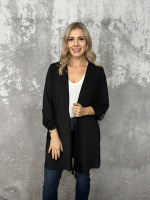 The Wrinkle Free Button Detail Cardigan - Black (Small - 3X) RESTOCK
