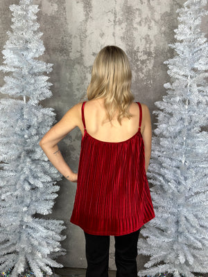 Velvet Lace Pleated Cami Tank - Red FINAL SALE