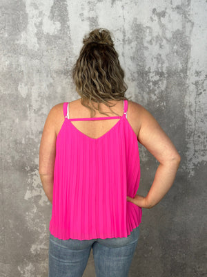 Pleated Hot Pink Tank - (Curvy Only)