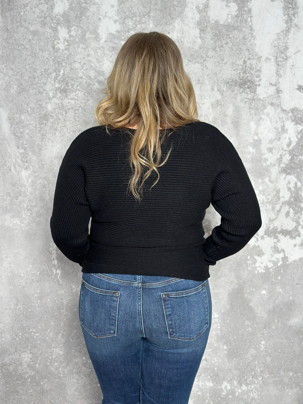 Black Dolman Ribbed Sweater (Small - 2X)