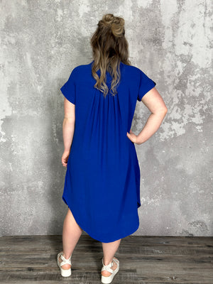 Blue Airflow Button Up Pocket Dress- FINAL SALE