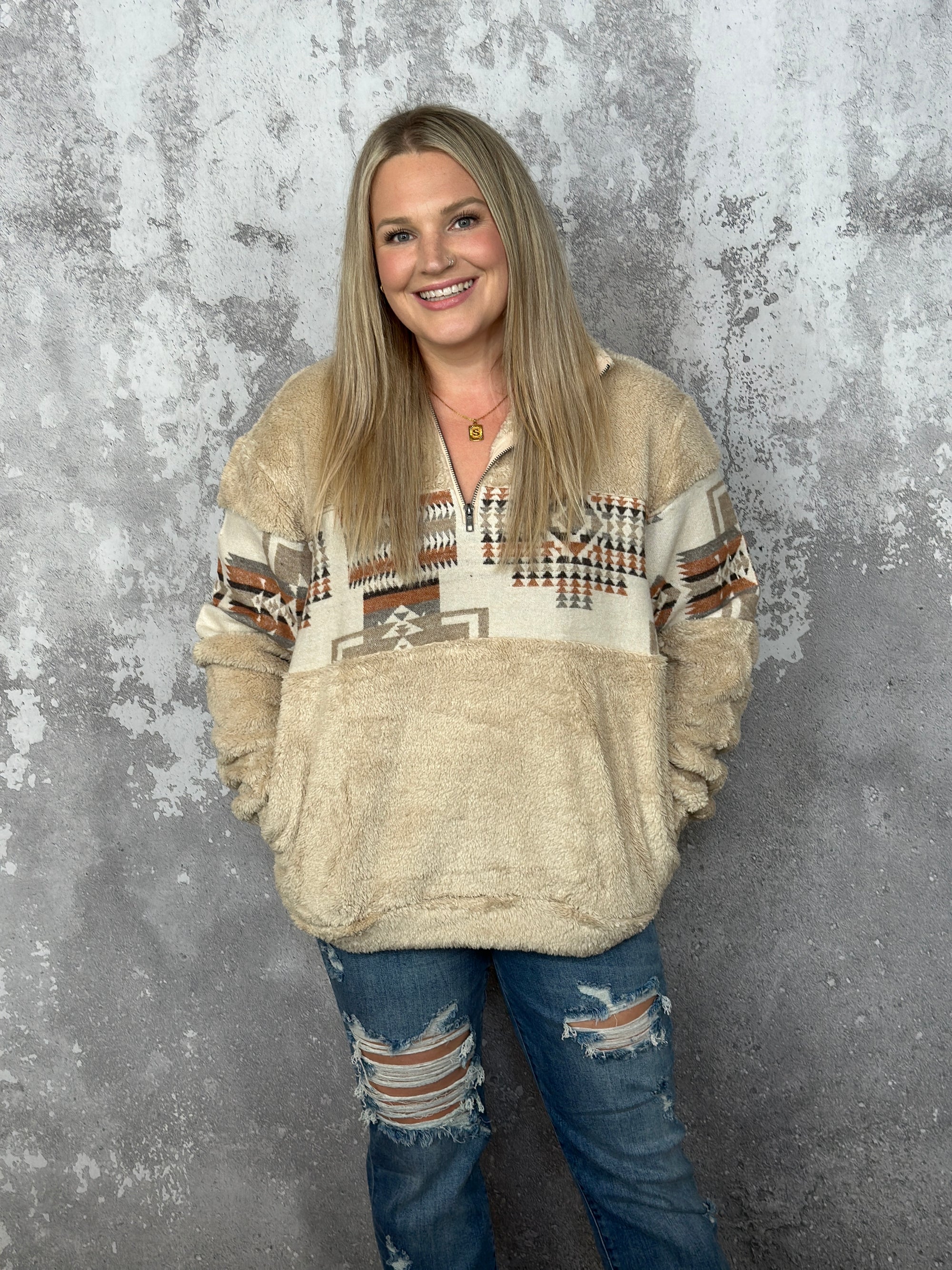 Sherpa Geo Print Half Zip Pullover Jacket