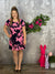 Wrinkle Free Navy/Neon Pink Dress (Small -3x)