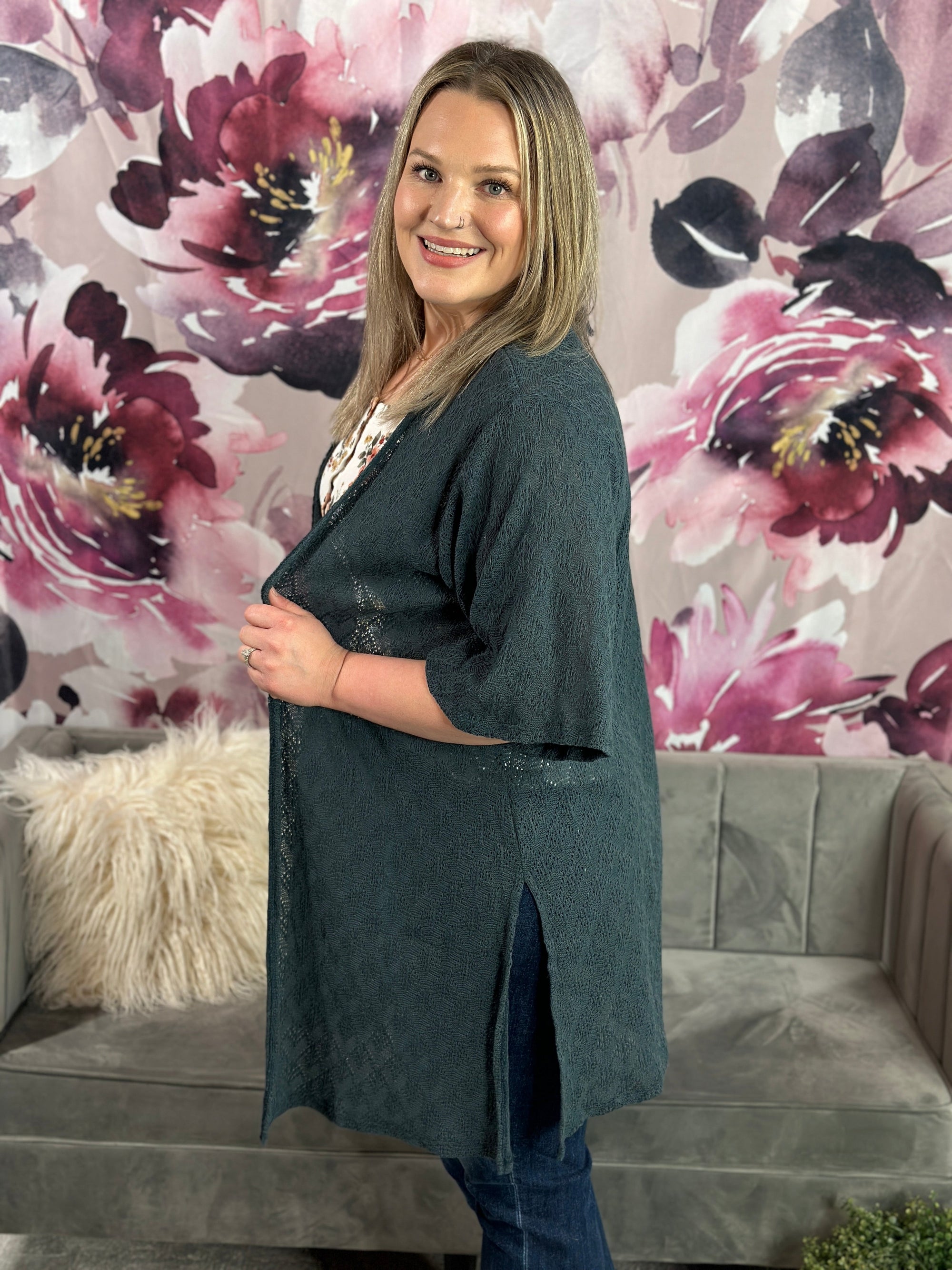 Short Sleeve Loose Knit Teal Cardigan - FINAL SALE