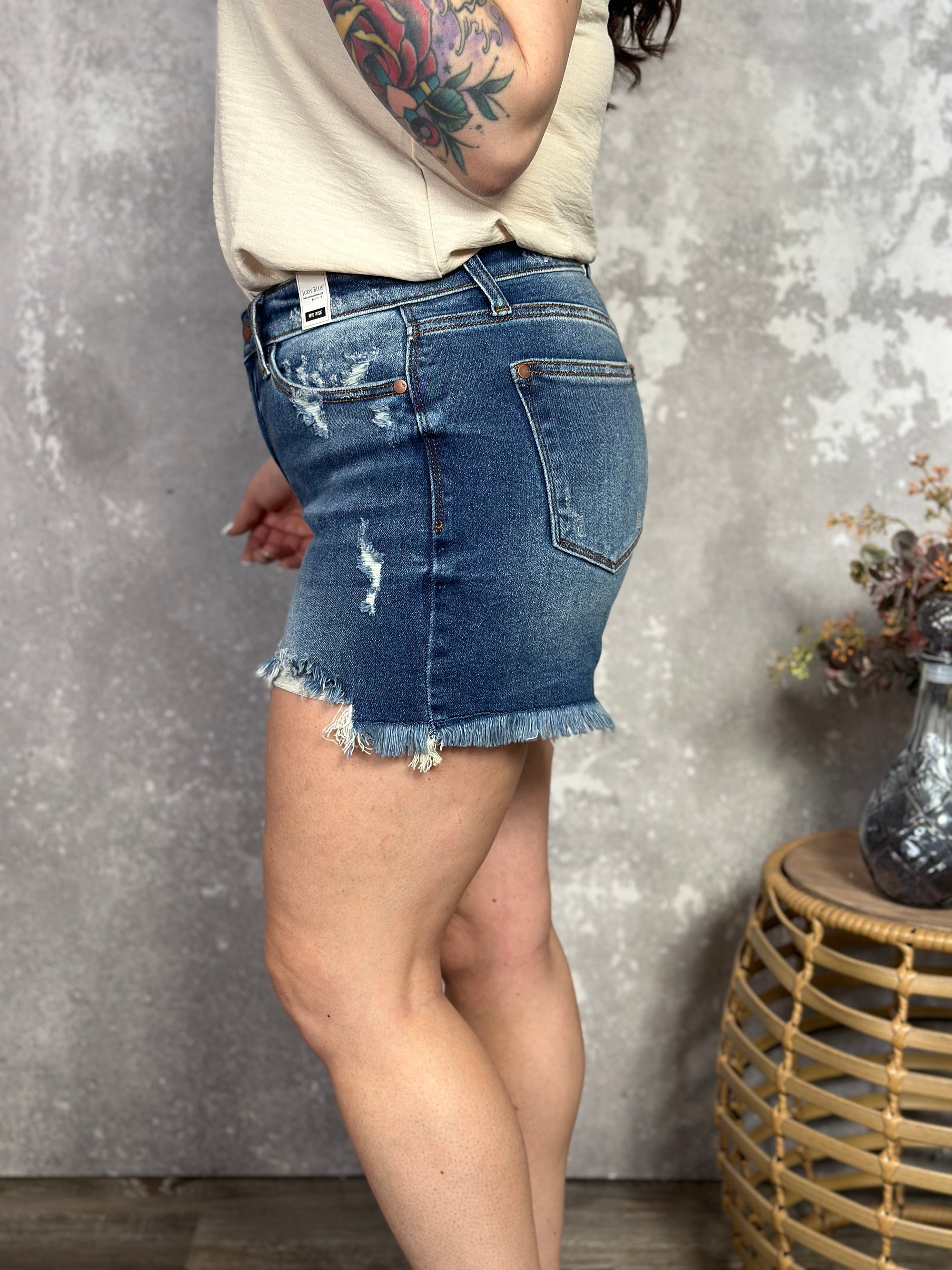 Judy Blue Mid Rise Double Button Shorts (S - 3X)