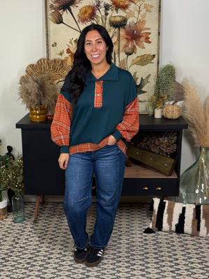 Green with Orange Plaid Top
