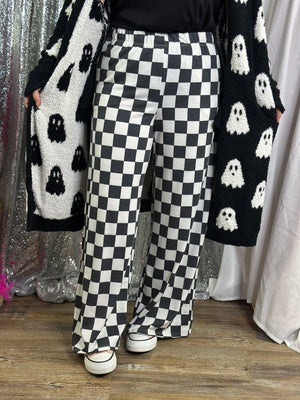Charcoal Checker Straight Leg Pants