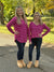 Basic Round Vneck Stripe Long Sleeve - Magenta/White  (Small - 3X)