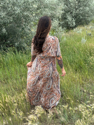 Fall Paisley Chiffon Maxi Dress (Small - 2X)