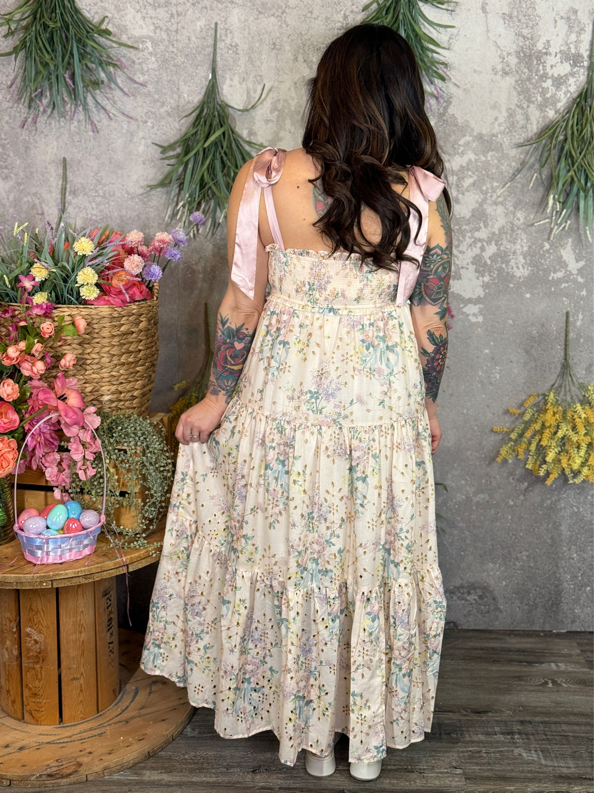 Dainty Lace Maxi Dress with Tie Ribbon