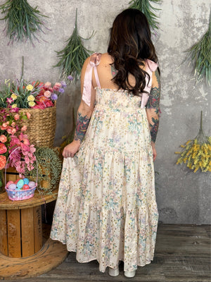 Dainty Lace Maxi Dress with Tie Ribbon