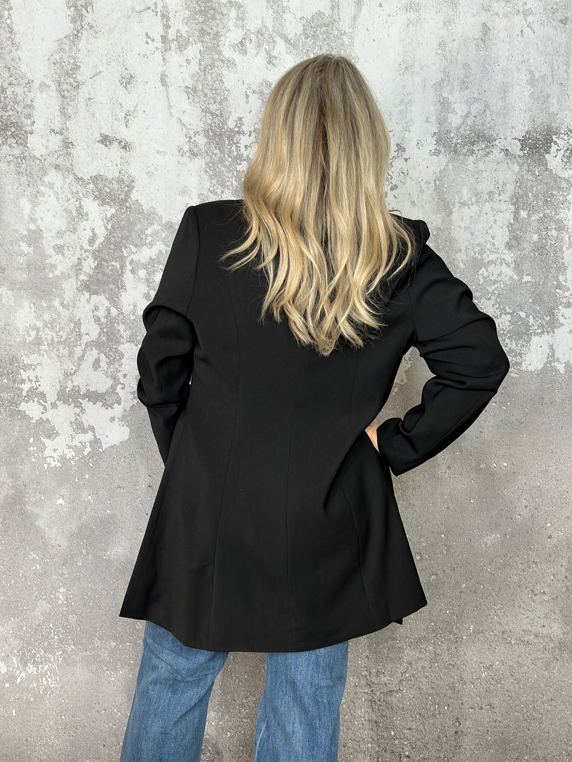 Leopard Lined Double Breasted Blazer - Black